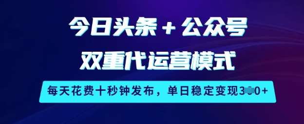今日头条公众号双平台代运营秘诀：10秒发布日赚3单实战揭秘-聚合资源库