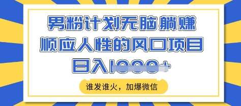 男粉躺赚计划：顺应人性的风口项目，日入多张加爆微信揭秘-聚合资源库