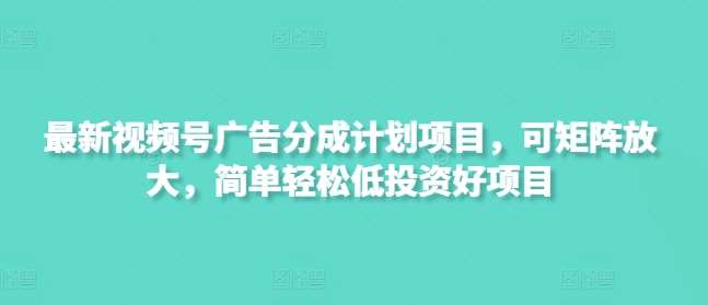最新视频号广告分成计划：矩阵放大，低投资高回报的轻松赚钱项目-聚合资源库