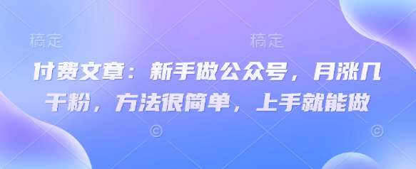 新手公众号快速涨粉秘诀：月增几千粉丝的简单实操指南-聚合资源库