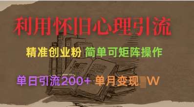 怀旧心理引流创业粉矩阵操作单日200+月变现过W实战指南-聚合资源库