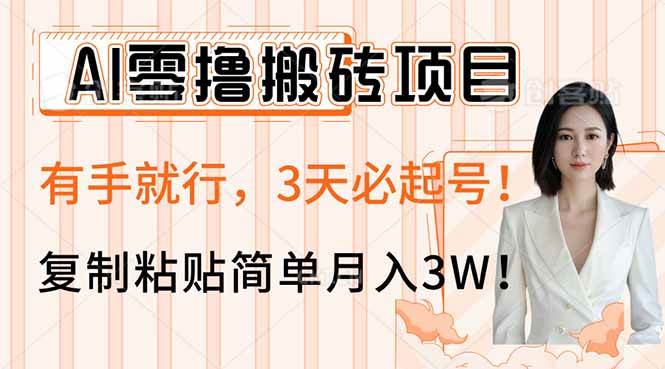 AI零撸搬砖项目3天起号教程：复制粘贴轻松月入3万-聚合资源库