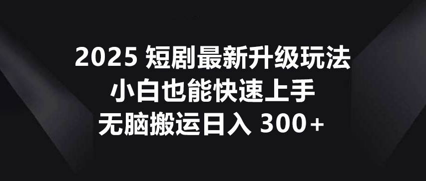 “2025年短剧玩法新变革：新手也能快速掌握，轻松日赚300+”-聚合资源库