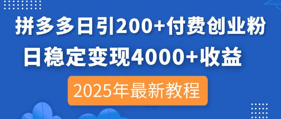 拼多多付费创业粉引流技巧：日入200+粉，轻松实现日赚4000+收益的2025年最新策略-聚合资源库
