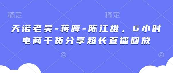 电商大咖深度解析：天诺老吴、蒋晖与陈江雄6小时干货直播精华回放-聚合资源库