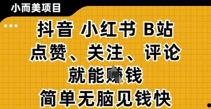 “抖音小红书B站：如何通过点赞关注评论快速赚取收益？”-聚合资源库