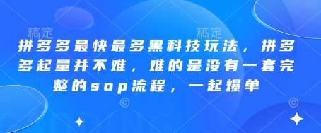 “拼多多销量飙升秘籍：揭秘高效SOP流程，引爆订单量的黑技术”-聚合资源库