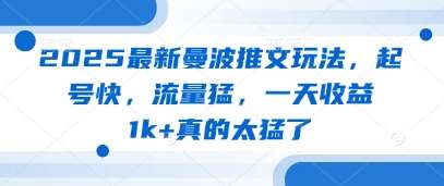 “2025年曼波推文新策略：快速起号，流量飙升，日入过千的秘诀！”-聚合资源库