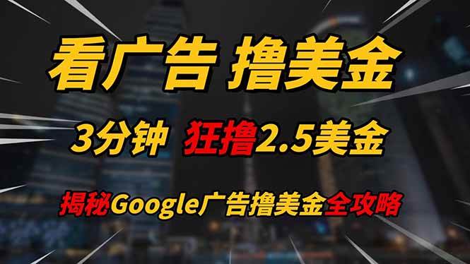 “3分钟轻松赚取2.5美金：揭秘日入200美金的广告技巧”-聚合资源库