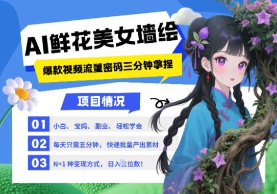 “AI墙绘新趋势：美女与鲜花，2025年流量爆点，快速上手指南及多元化变现策略”-聚合资源库